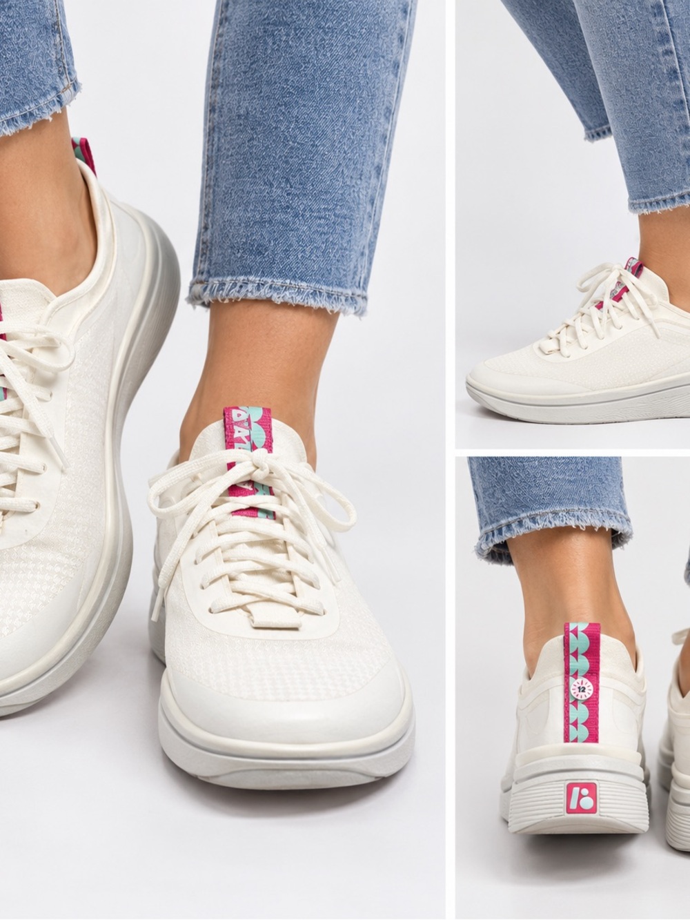 Bala Cream Sneakers with Pink & Teal Accent unisex size W 9/ M 8